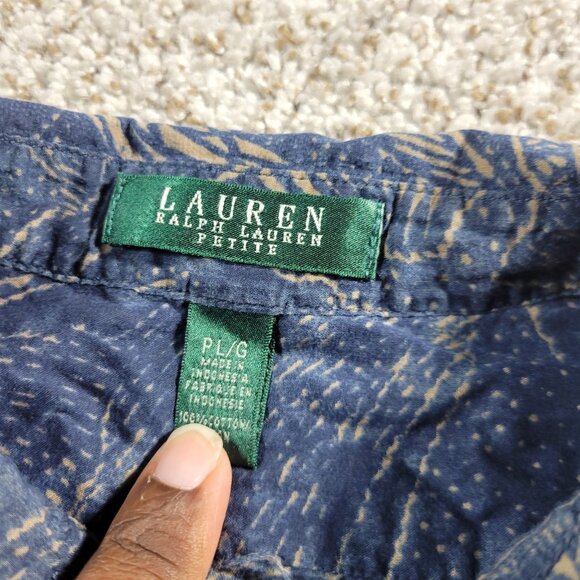Lauren Ralph Lauren Shirt Womens Petite Large Button Up 3/4 Open Slv Geometric - Picture 2 of 9